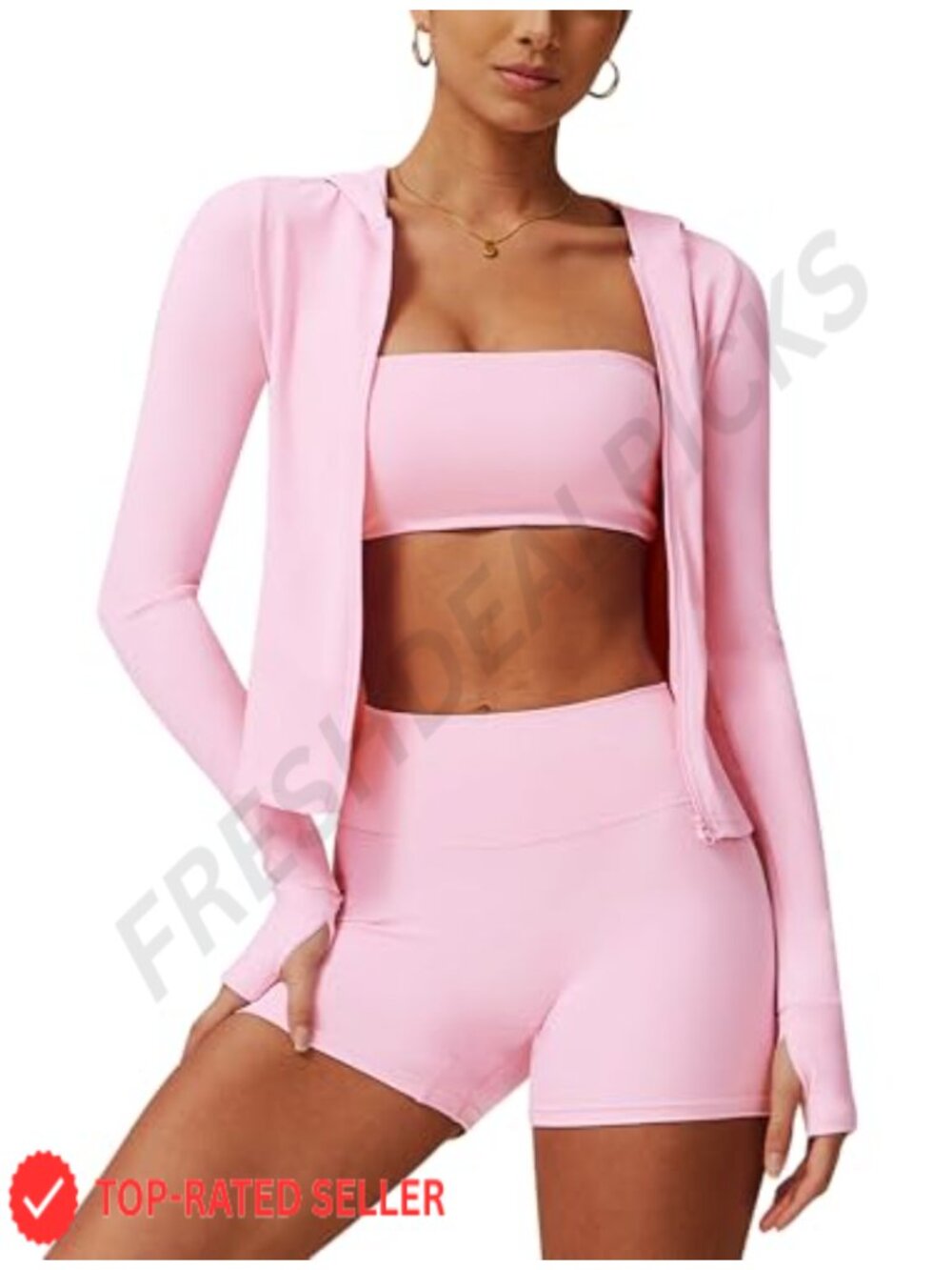 2 Piece Long Sleeve Zip Up Jacket High Waisted Yoga Shorts Set